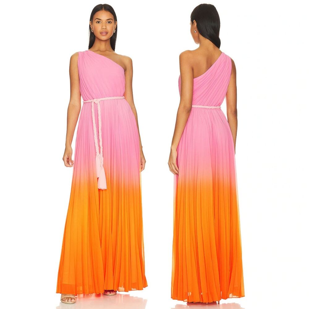 AMUR Garrett Pleated Gown One Shoulder Belted Formal Wedding Guest Prom Gala 4